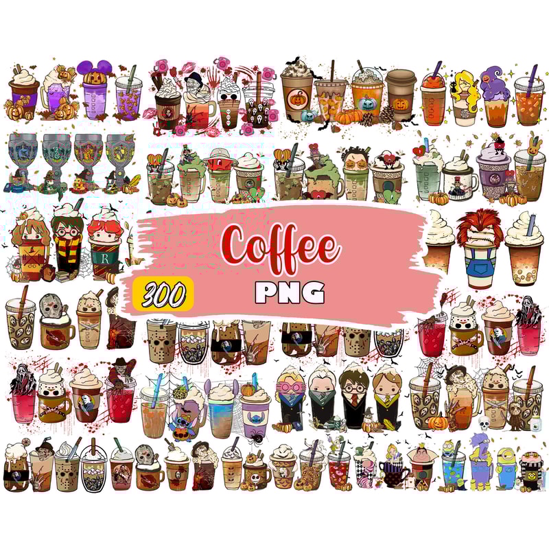 Coffee PNG bundle, Halloween coffee digital bundle, Disney designs bundle in PNG formats, Digital files.jpg
