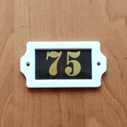 Rectangular apartment door number sign 75 plastic address plate vintage