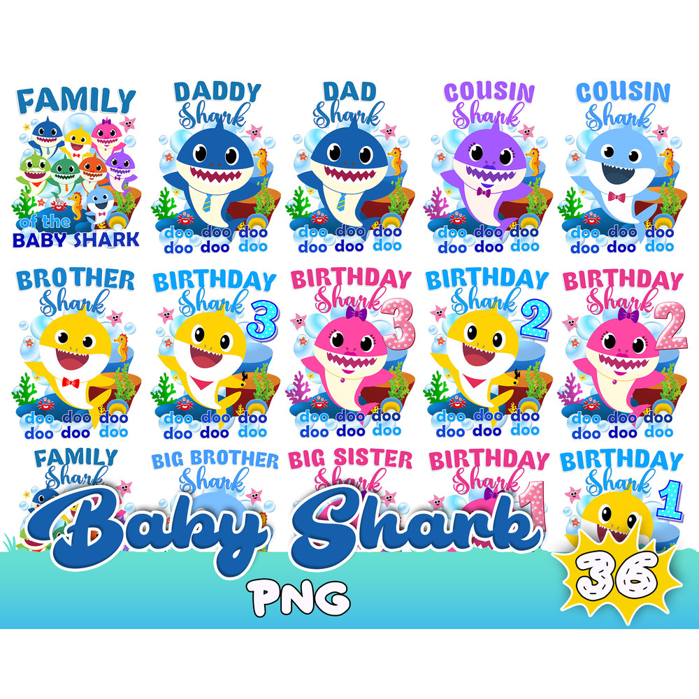 Baby Shark Birthday png, Shark Decor Digital Clipart Bundle png, Baby Shark Png Clipart.jpg