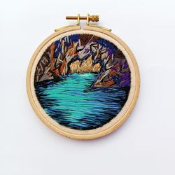 Cave Landscape View Embroidery Landscape Natural Hoop Art Scenery Small Hoop Wall Hanging Circle Wall Decor Artsy Gift