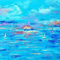 seascape sea sailboat landscape aseo miniature 3.5 x 2.5 inches