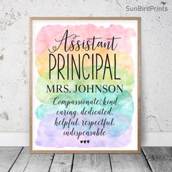 Assistant Principal Personalized Office Decor, Rainbow Printable Wall Art, Custom Name Door Signs, Appreciation Gift
