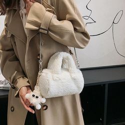 Women's Handbags Winter Trendy Designer Handbags Fluffy Shoulder Strap Chain Bags Cylindrical Bag Small Mini Bags