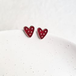 Heart stud earrings, handmade jewelry, 12 colors