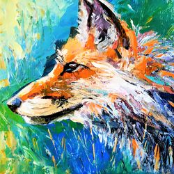 Fox Original Oil Painting Wild Animal Small Impasto Painting Fox Artwork Landscape Painting Hunting Artwork 8"x10"