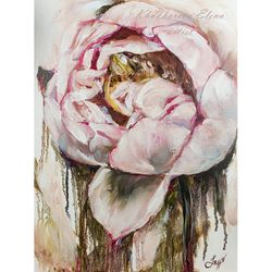 lotus oil painting flower original art floral artwork botanical oil painting impressionist impasto wall art  16"x12"