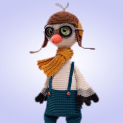 Cute amigurumi stork pilot, stuffed animal toy