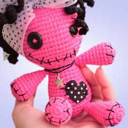 Cute crochet voodoo doll toy, pink voodoo doll, amigurumi doll