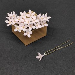 set o tiny pink bridal flowers babys breath hair | bridal floral hair pins for minimalism wedding hair piece