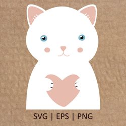 Cute Cat SVG | White Cat with Heart PNG | Love Heart Svg | Baby cat SVG | Cricut Svg File Digital Download | 018