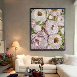 original oil painting  peonies . interior painting, decor,gift