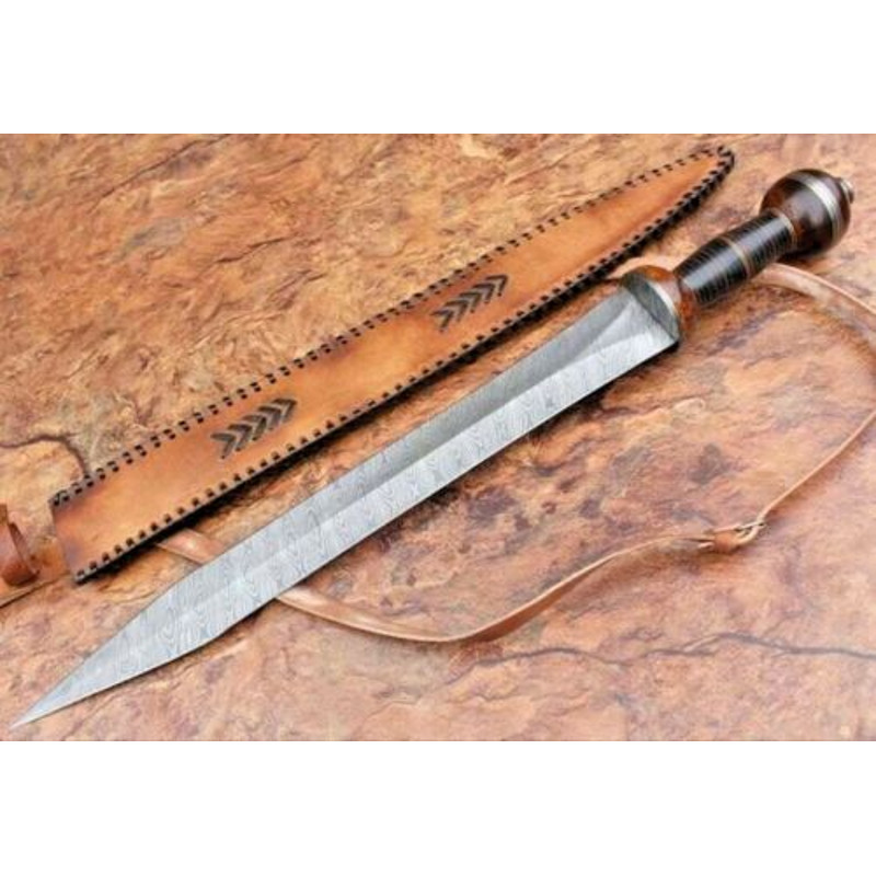 HISTORICAL ROMAN GLADIUS SWORD 30 HANDMADE DAMASCUS STEEL W ROSE WOOD HANDLE..jpg
