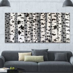 Birch Trees original acrylic painting on canvas abstract extra large artwork birch forest panorama black white wall art