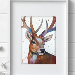 Deer painting Watercolor Wall Decor 8"x11" home art animals painting by Anne Gorywine