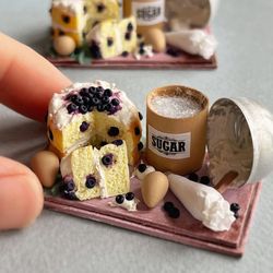 Miniature doll set for making berry cake for playing in a dollhouse, scale 1:12, polymer plastic