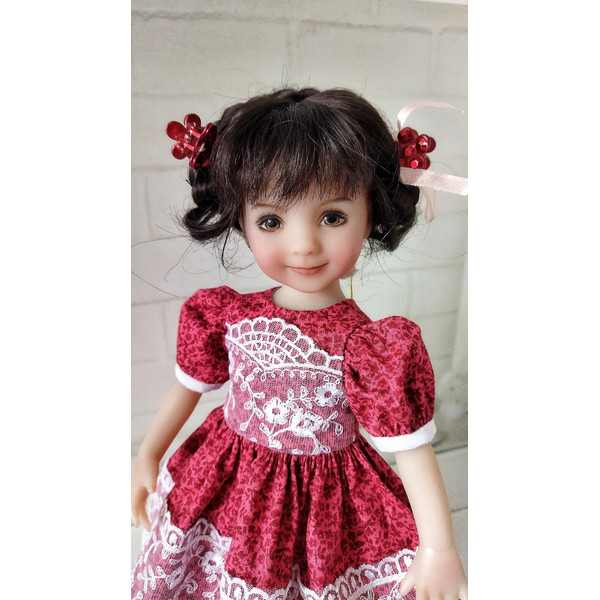 Red with white lace dress for Little Darlijg doll-4.jpg