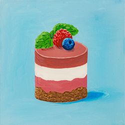 Cheesecake original oil painting Dessert miniature artwork blueberry raspberry creamy cake kitchen wall art