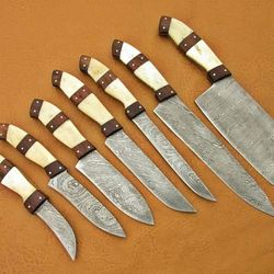 damascus chef set of 7 pieces ,custom handmade chef set , handmade damascus chef set ,personalized gift for mother ,