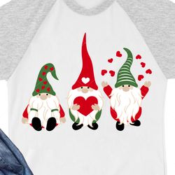 Three gnomes with hearts svg Red Green Gnomies print Valentines day Digital downloads