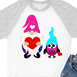 Gnome and Owl svgs Valentine shirt Love sign Valentines day Digital downloads