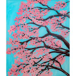 Sakura Tree original oil painting Cherry blossom painting floral artwork pink spring flowers kitchen wall art