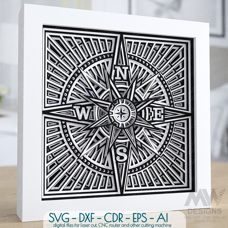Compass Layered Svg 3D Compass SVG, Layered Compass SVG, Windrose Compass SVG | Inspire Uplift