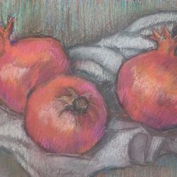 Pomegranates Painting Graphics Original Art Fruit Painting Pastel Painting Optimistic Painting Wall Art
