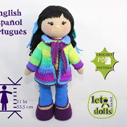 Crochet Doll Pattern, Amigurumi doll pattern, Large doll, 21"/53cm, Lily