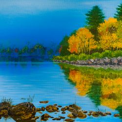 Oregon forest original oil painting on canvas Mirror lake artwork autumn nature fall landscape wall art