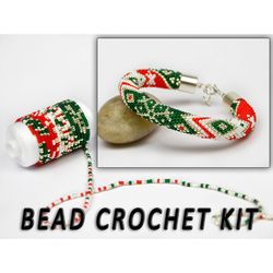 Bead crochet kit, Bracelet kit, Christmas Xmas jewelry,  Secret santa, Gift idea, Crochet with beads