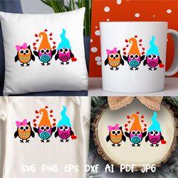 3 owls svg heart print valentine shirt love sign valentines day digital downloads