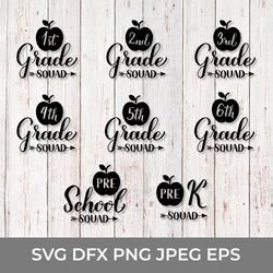 school grade svg  bundle. pre-k, preschool 1st to 6th grades.