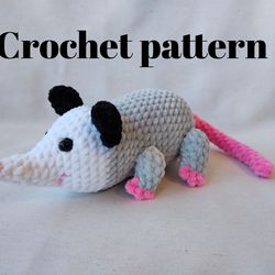 Crochet opossum plush pattern pdf, crochet possum, crochet opossum, amigurumi opossum pattern, opossum plush