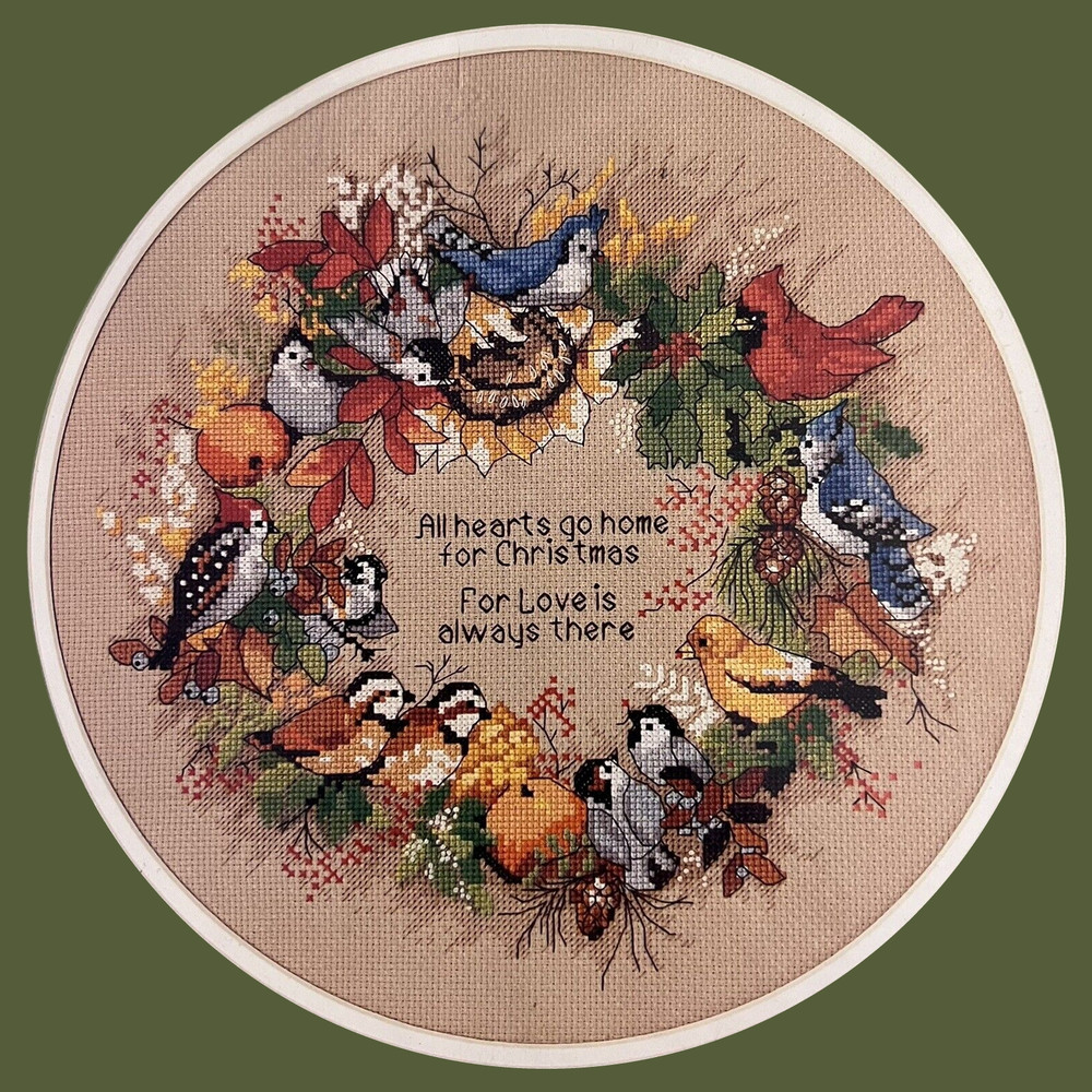 Forest Birds Wreath vintage cross stitch pattern