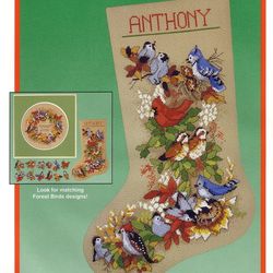 Forest Birds Stocking Vintage cross stitch pattern PDF Christmas Designs embroidery
