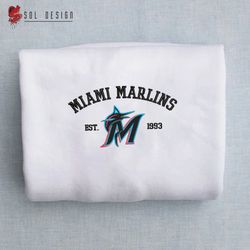 Miami Marlins est 1993 Embroidered Unisex Shirt, Marlins MLB T Shirt, Baseball, MLB Embroidery Hoodie, MLB Sweatshirt