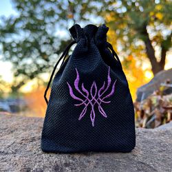 Fire Emblem Embroidered DnD Dice Bag, FE3H Inspired D&D Dice Pouch: Crest of Flames Embroidery, Byleth Three Houses Geek
