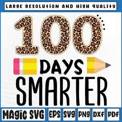 100 Days Smarter PNG, Pencil Teacher Students Leopard Cheetah Print Png, 100th Day of School, Digital Download