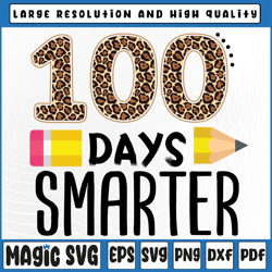 100 days smarter png, pencil teacher students leopard cheetah print png, 100th day of school, digital download