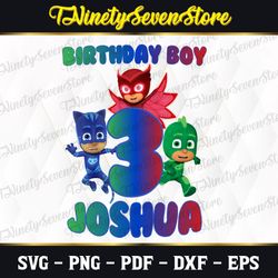 personalized name and age with pj mask png, cricut, svg files, file for cricut, for silhouette, cut file, dxf, png