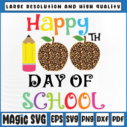 happy 100th day of school leopard print png, apple pencil student png, 100th day of school, digital download