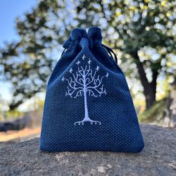 Tree of Gondor Embroidered DnD Dice Bag, Lord of Rings Inspired D&D Dice Pouch, LOTR Embroidery, Dungeons and Dragons