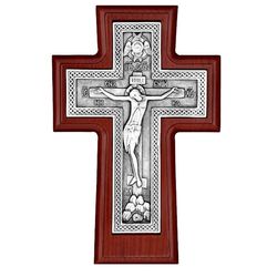 High quality wooden cross with crucifix | Wall-mounted, with an insert of electroplating, silver, oak | 7,8" x 5,0"