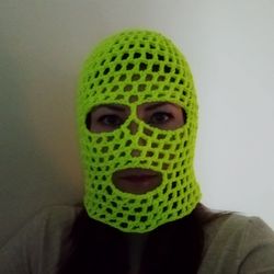 Mesh balaclava hood unisex Fluorescent balaclava crochet Fishnet face covering Rave balaclava neon green