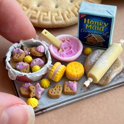 Miniature set of sweet pastries for Christmas for playing with dolls, dollhouse, scale 1:12
