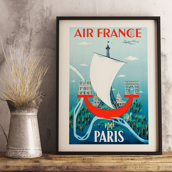 Paris 2000 Years Air France vintage travel poster by J. Bilon 1952.jpg