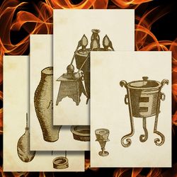 digital wall steampunk posters medieval drawings alchemical equipment