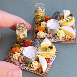 Miniature doll set with cheese and olives for dolls and dollhouse, scale 1:12