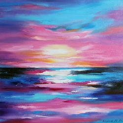 Seascape Painting Sunset Abstract Painting Sea Oil Artwork Landscape Art Abstract Wall Art Seascape Wall Decor 20/20 in.
