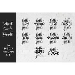school grade svg  bundle. grades pre-k, kindergarten, 1st to 8th.  hello grade